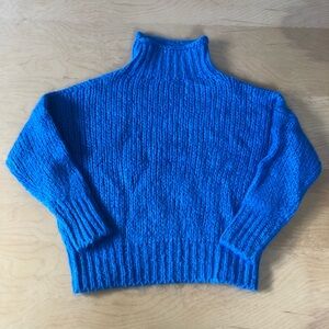 FRNCH Bright Blue Noah Sweater Mowhair Wool Poly Blend Knit S/M